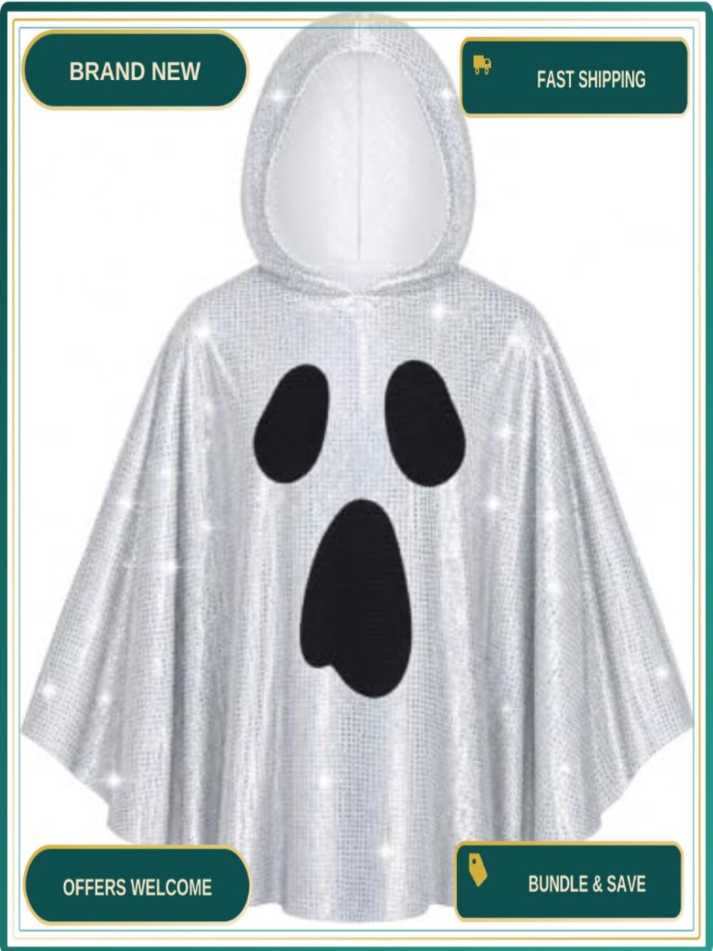 Disco Ghost Poncho Sequin Halloween Costume for Women